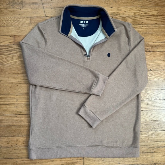 Izod Other - Izod Men's Beige and Navy Quarter Zip-Up Sweatshirt Size L